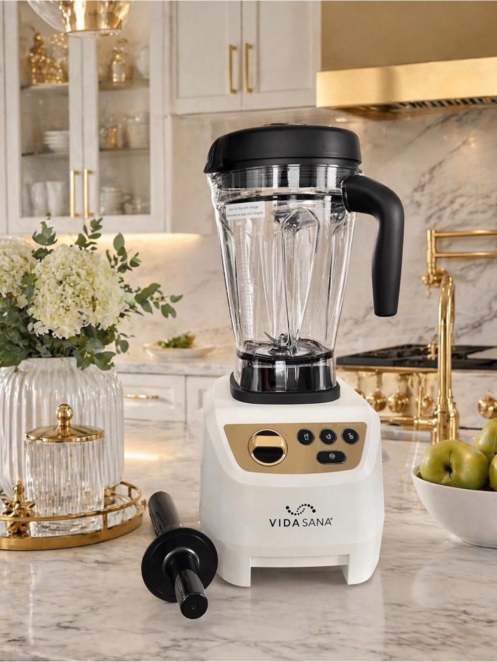 Princess House Vida Sana High-Power Blender in White with Black Handle